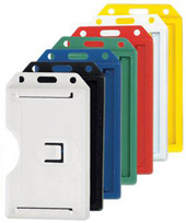 BRADY PEOPLE ID, VERTICAL OPEN-FACE CARD HOLDER, FROSTED CLEAR SEMI-RIGID VINYL, RAILS ON FOUR SIDES TO HOLD CARD, SLOT AND CHAIN HOLES, 3 3/8'